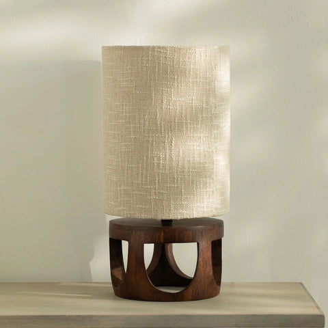 Gren Wooden Table Lamp Round With Shade - Beige