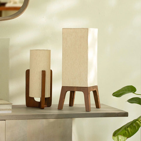 Gren Wooden Table Lamp With Shade - Beige