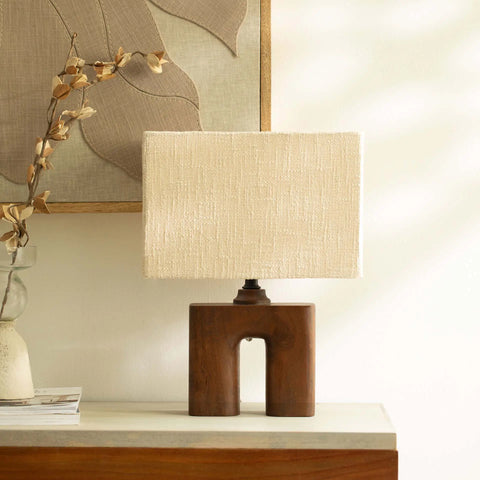 Gren Wooden Table Lamp Arch With Shade - Beige
