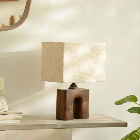 Gren Wooden Table Lamp Arch With Shade - Beige