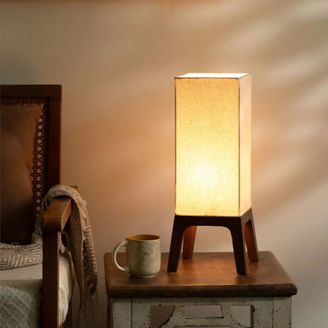 Gren Wooden Table Lamp Square Legged With Shade - Beige