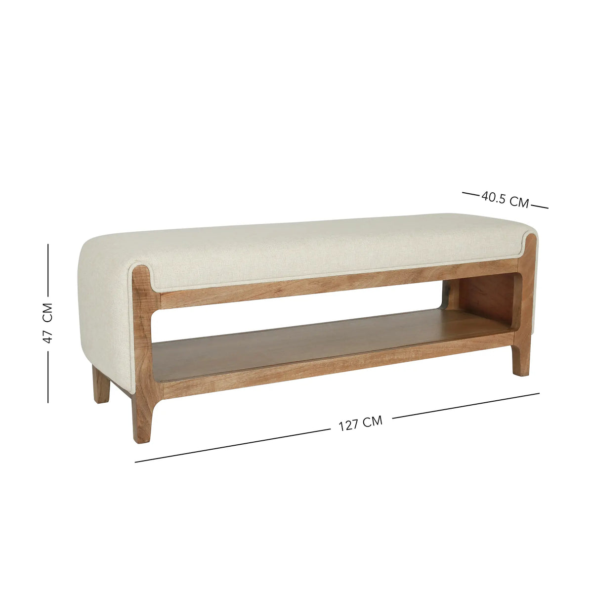 Noah Wooden Cushioned Bench with Shelf- 1