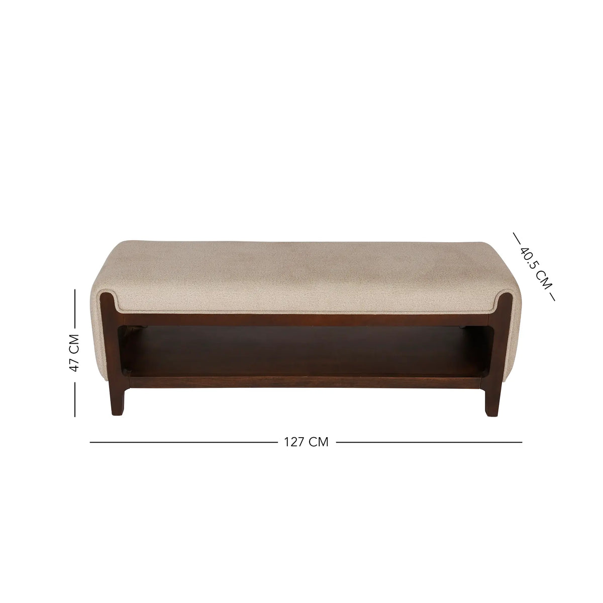 Noah Wooden Cushioned Bench with Shelf- 2