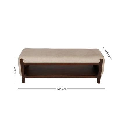 Noah Wooden Cushioned Bench with Shelf- 2
