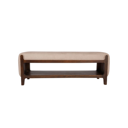 Noah Wooden Cushioned Bench with Shelf- 2