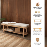 Willow Wooden Cushioned Bench with Shelf