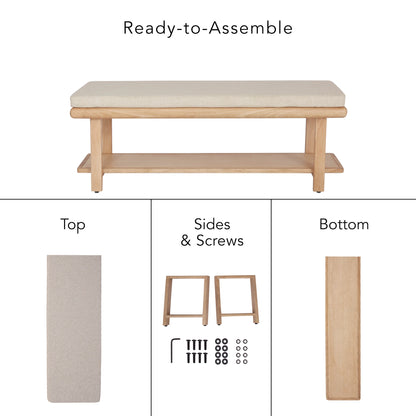 Willow Wooden Cushioned Bench with Shelf
