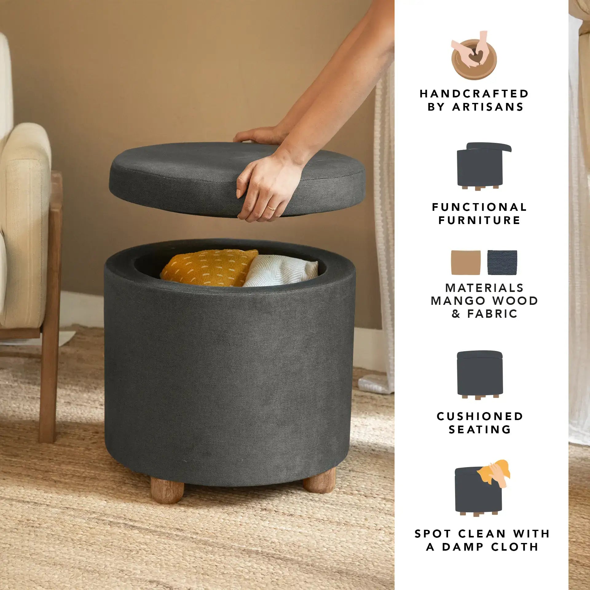 Cinnamon Storage Ottoman