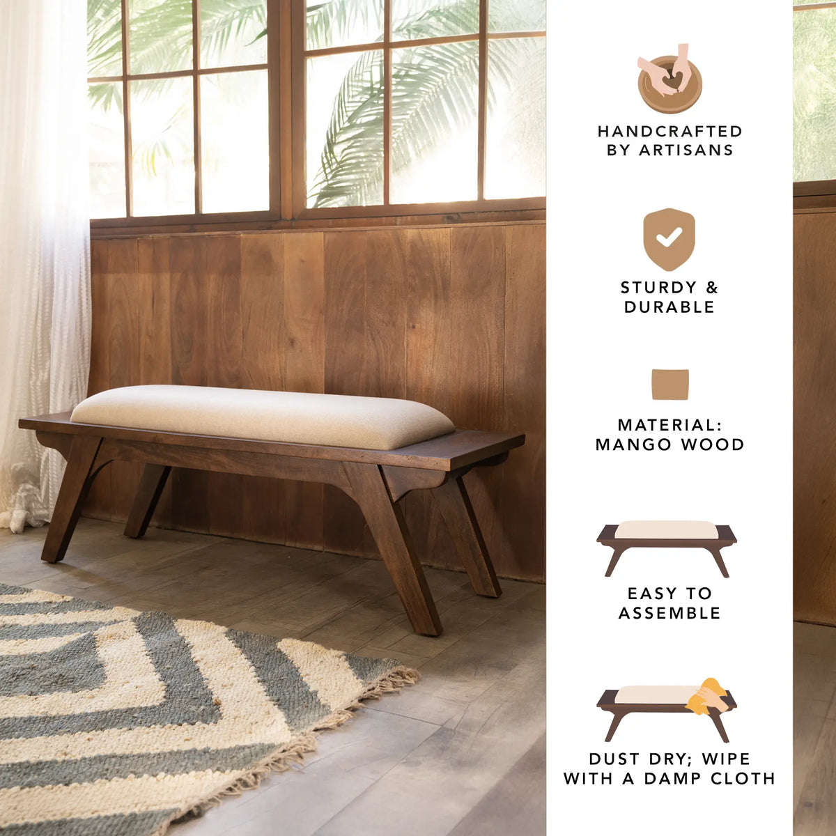 Walnut Haze Upholstered Bench- 1