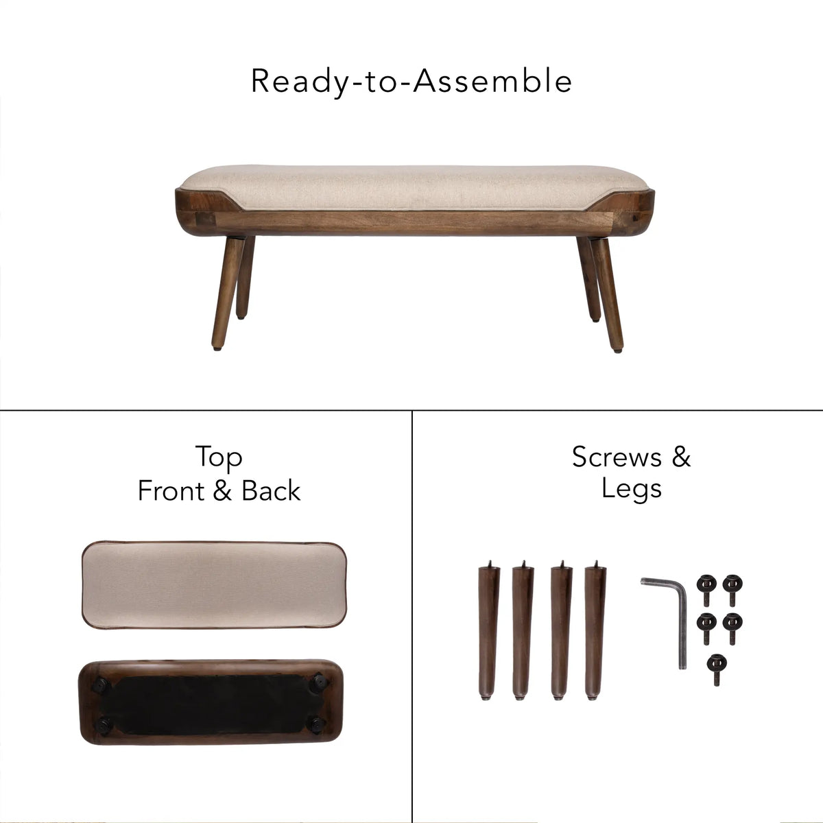 Walnut Haze Upholstered Bench- 2