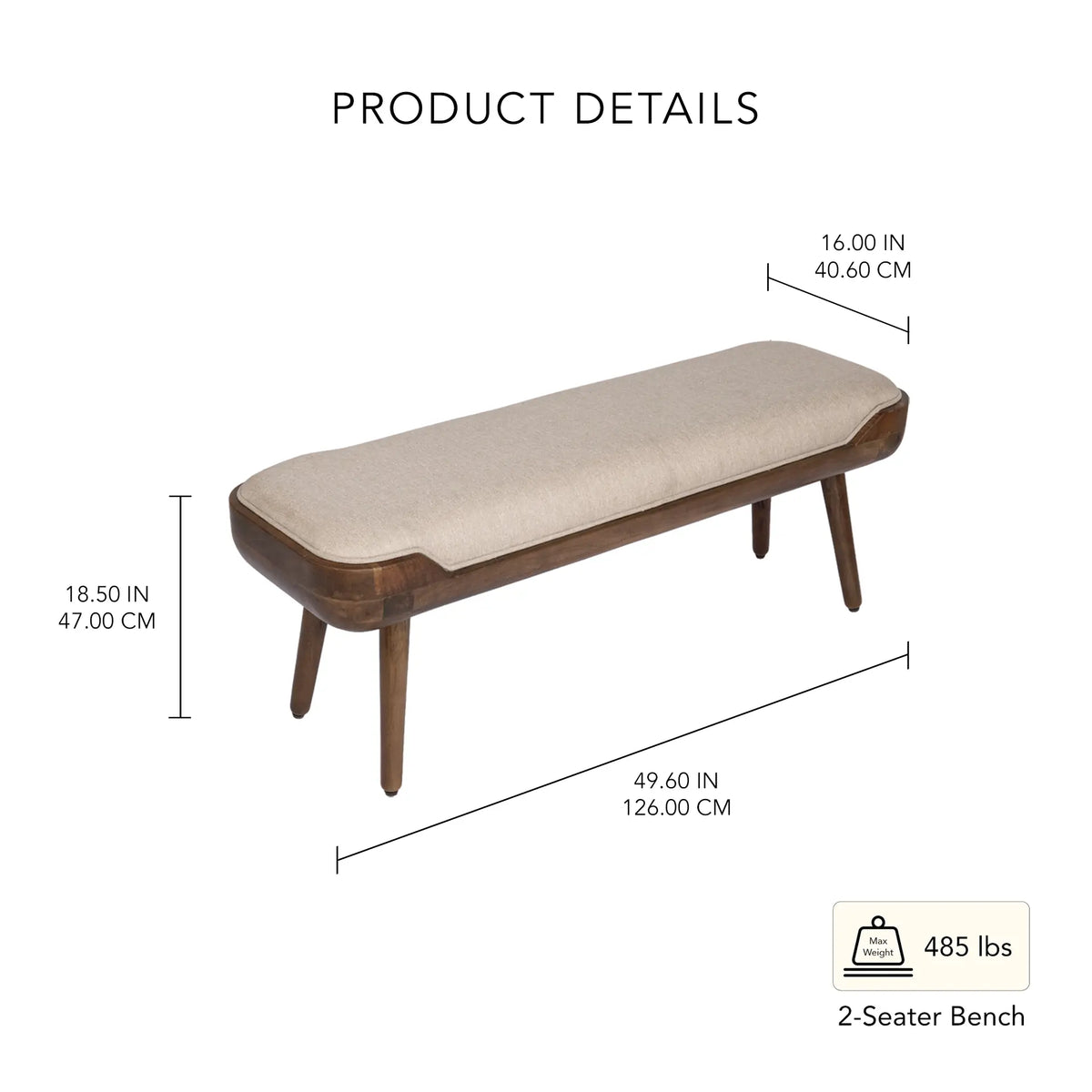 Walnut Haze Upholstered Bench- 2
