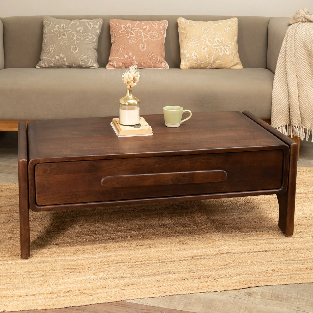 Walnut Haze Coffee Table With Drawer