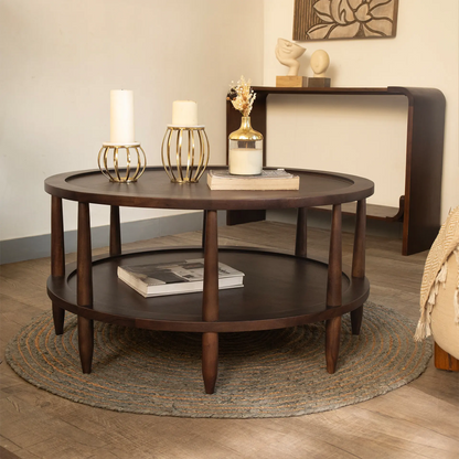 Walnut Haze Round 2 Tier Coffee Table