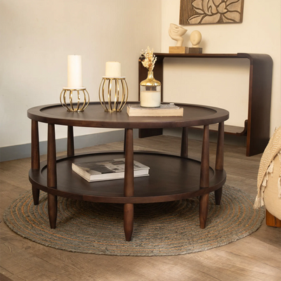 Walnut Haze Round 2 Tier Coffee Table