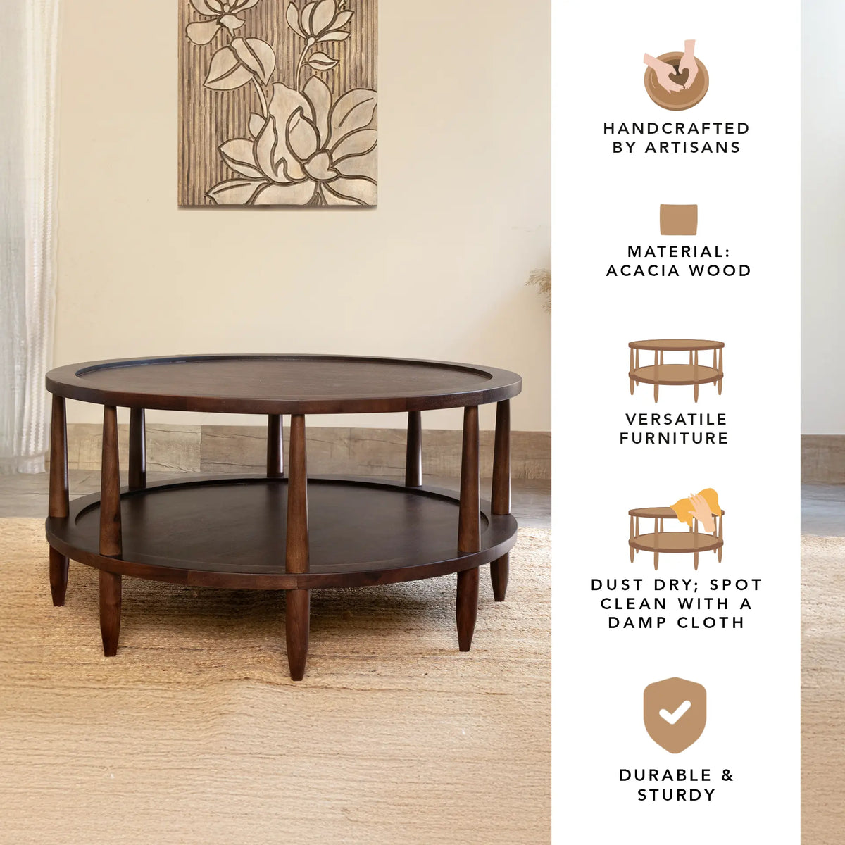 Walnut Haze Round 2 Tier Coffee Table