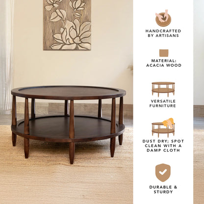 Walnut Haze Round 2 Tier Coffee Table