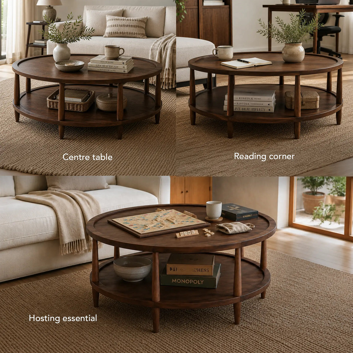 Walnut Haze Round 2 Tier Coffee Table