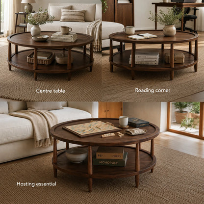 Walnut Haze Round 2 Tier Coffee Table