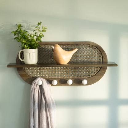 Lusha Wooden Cane Wall Shelf
