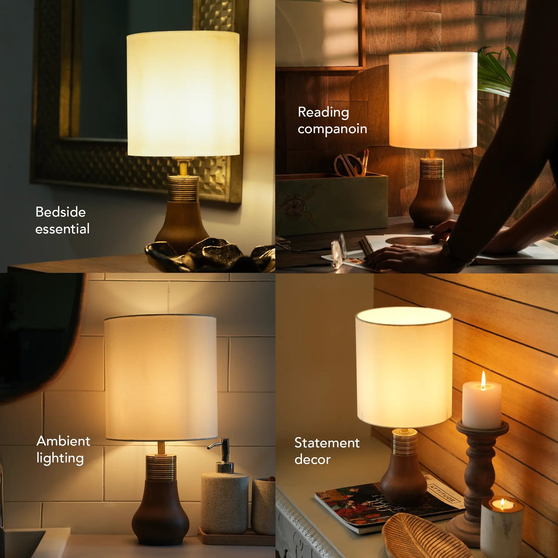 Cottage Wooden Ribbed Lamp with Shade