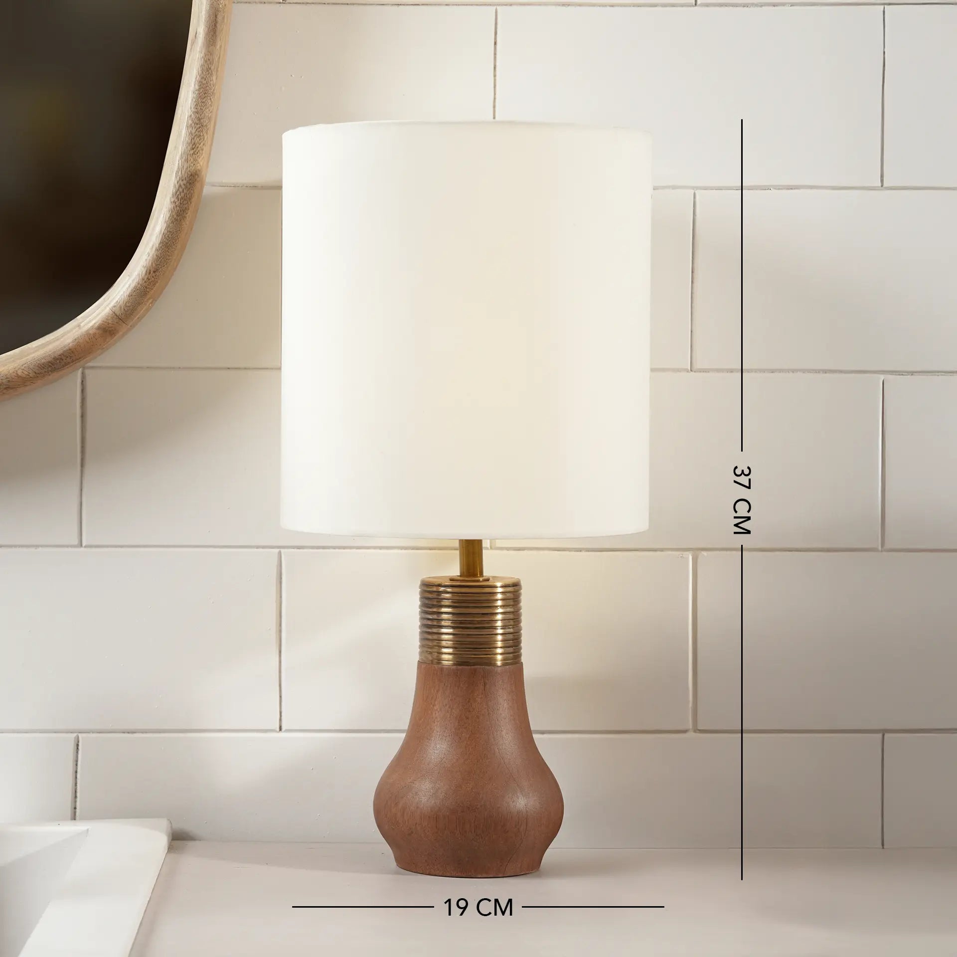 Cottage Wooden Ribbed Lamp with Shade