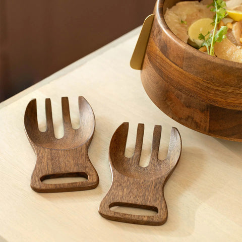 Aranya Wood Brass Salad Bowl and Server Set