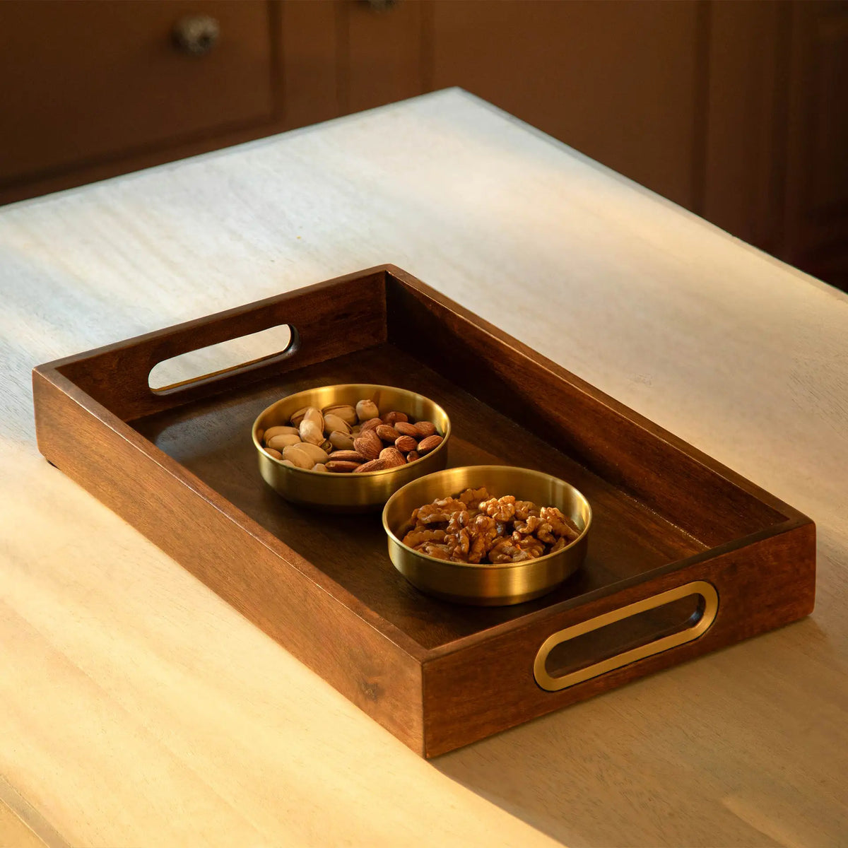 Aranya Wood Brass Tray - Small