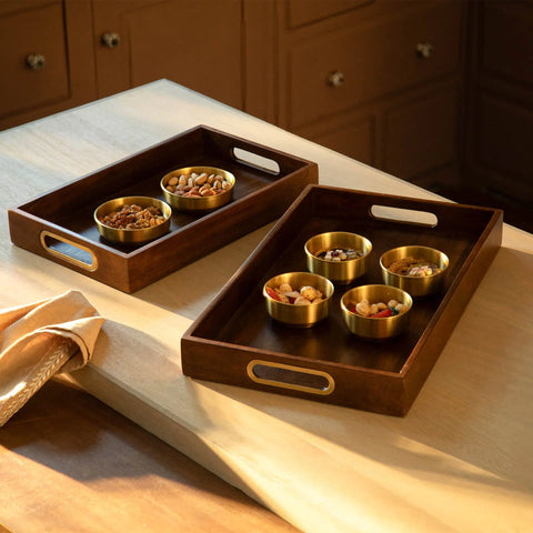 Aranya Wood Brass Tray - Small