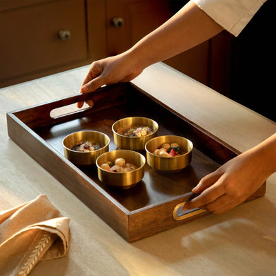 Aranya Wood Brass Tray - Large