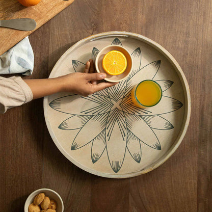 Floral Round Tray - Blue