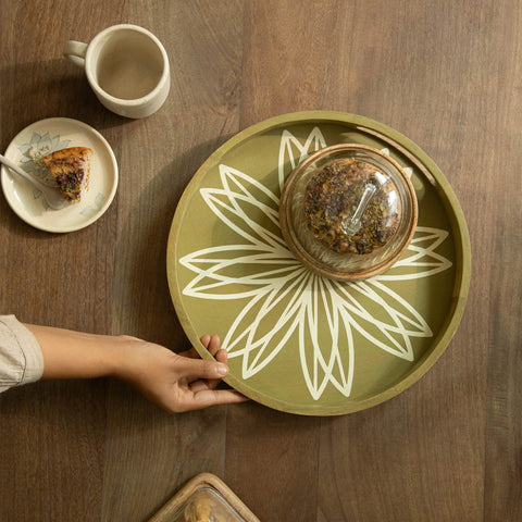 Floral Round Tray - Green