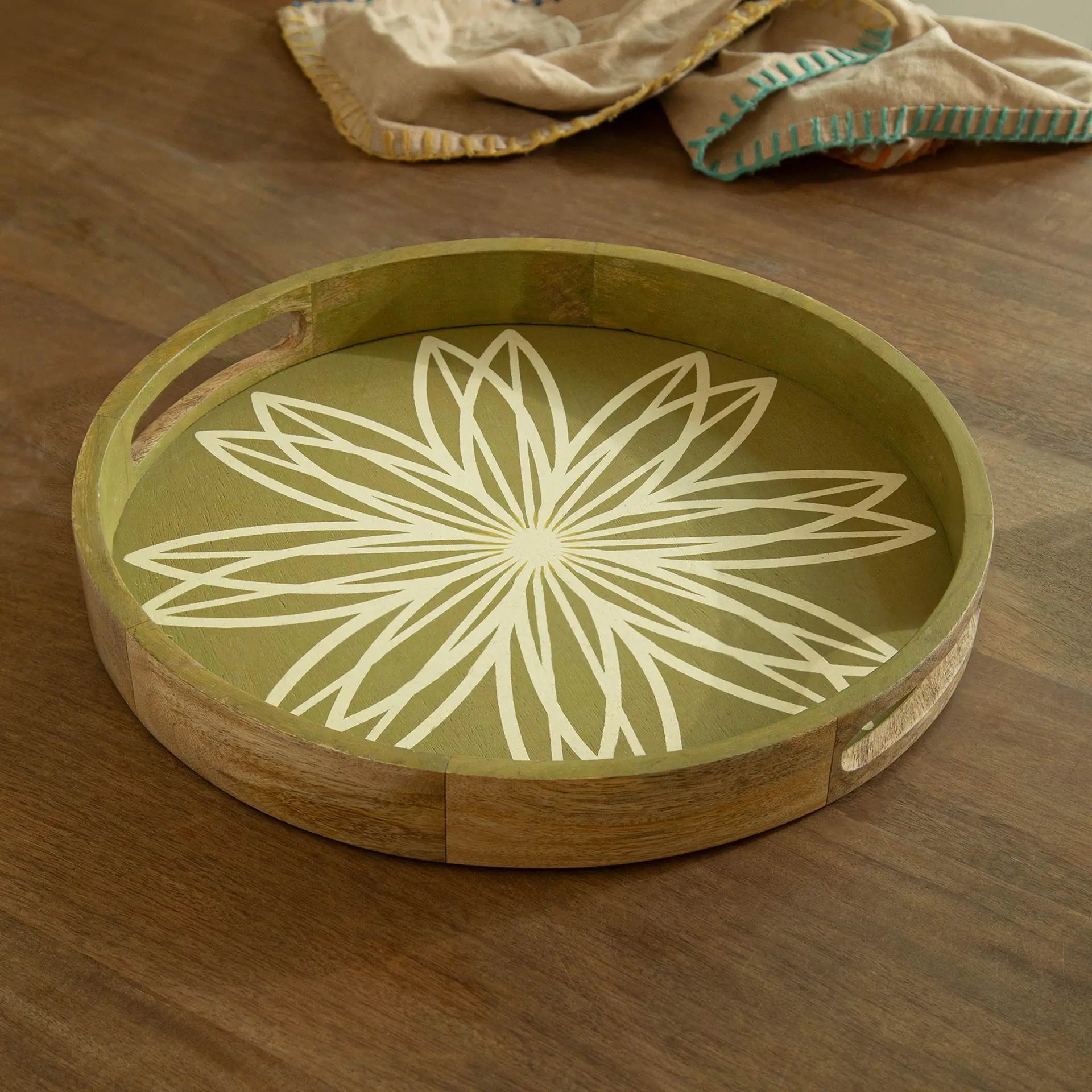 Floral Round Tray - Green