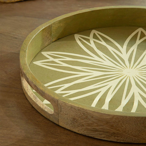 Floral Round Tray - Green