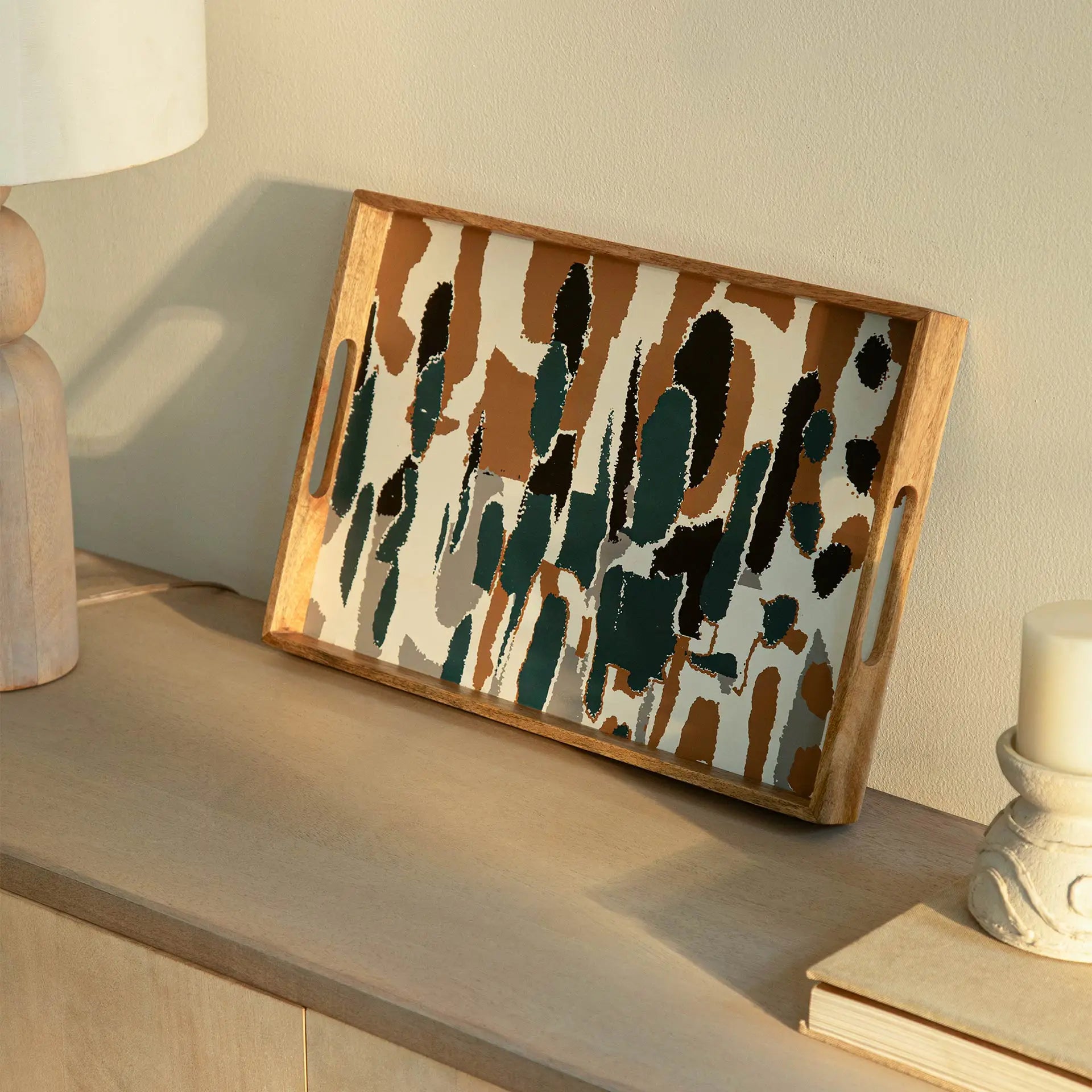 Wooden Muticolour Abstract Tray