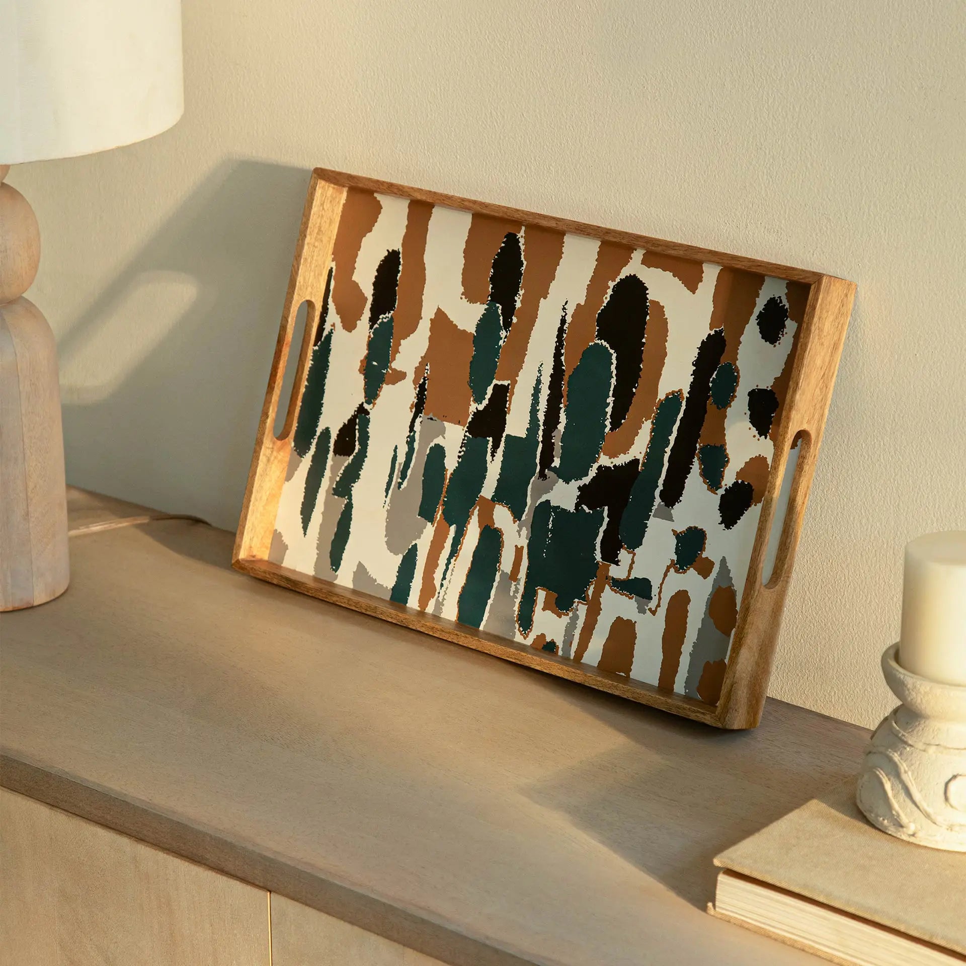 Wooden Multicolour Abstract Tray