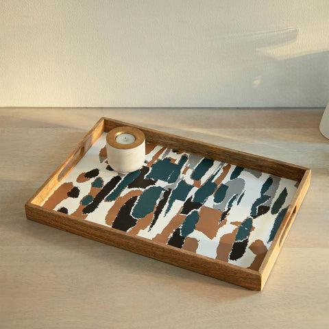 Wooden Multicolour Abstract Tray