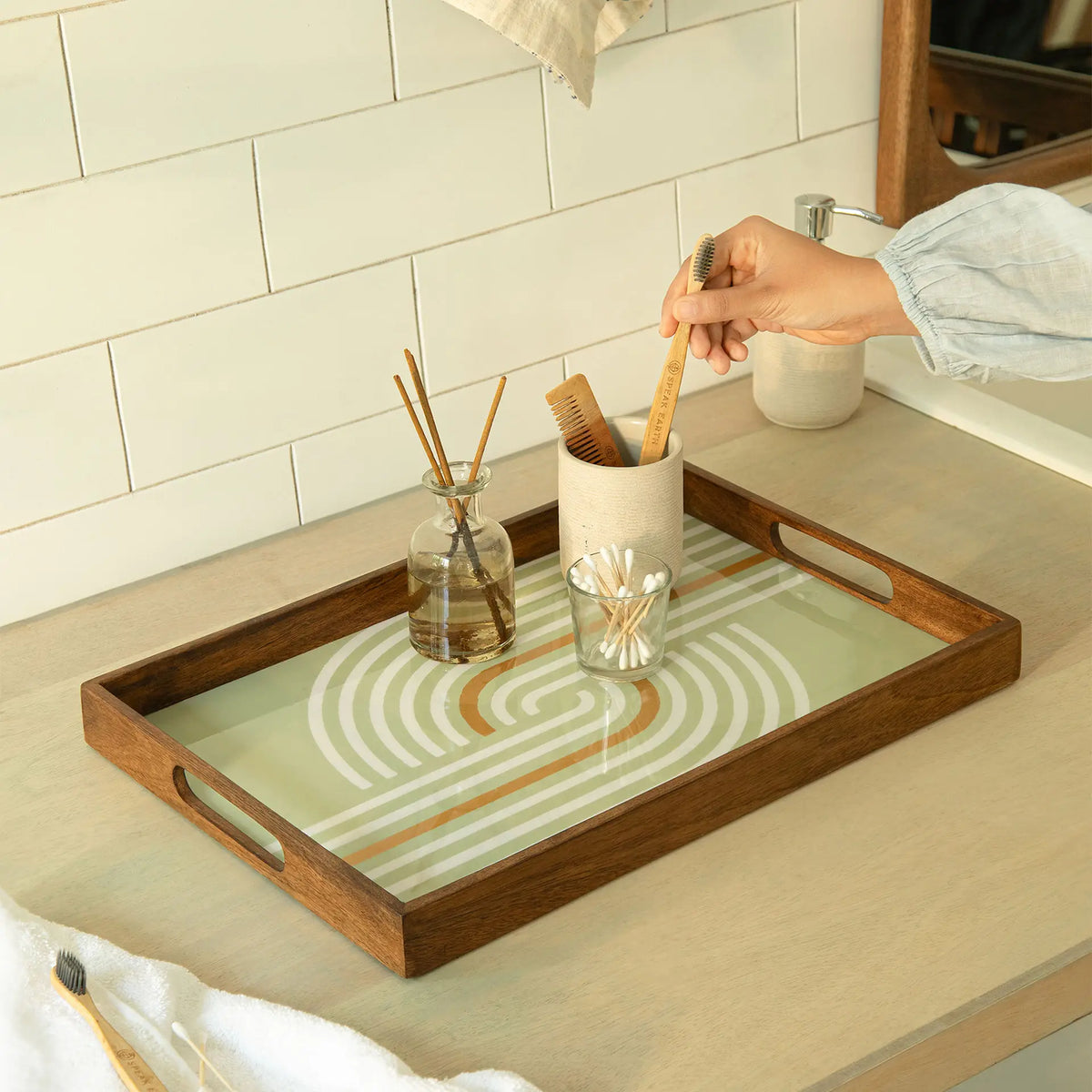 Wooden Handcrafted Tray - Green
