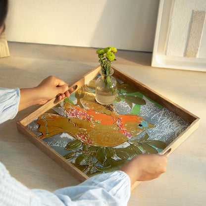 Wooden Muticolour Bird Tray - Square