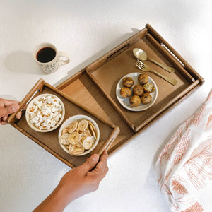 Chestnut brown nested wooden tray set of 3