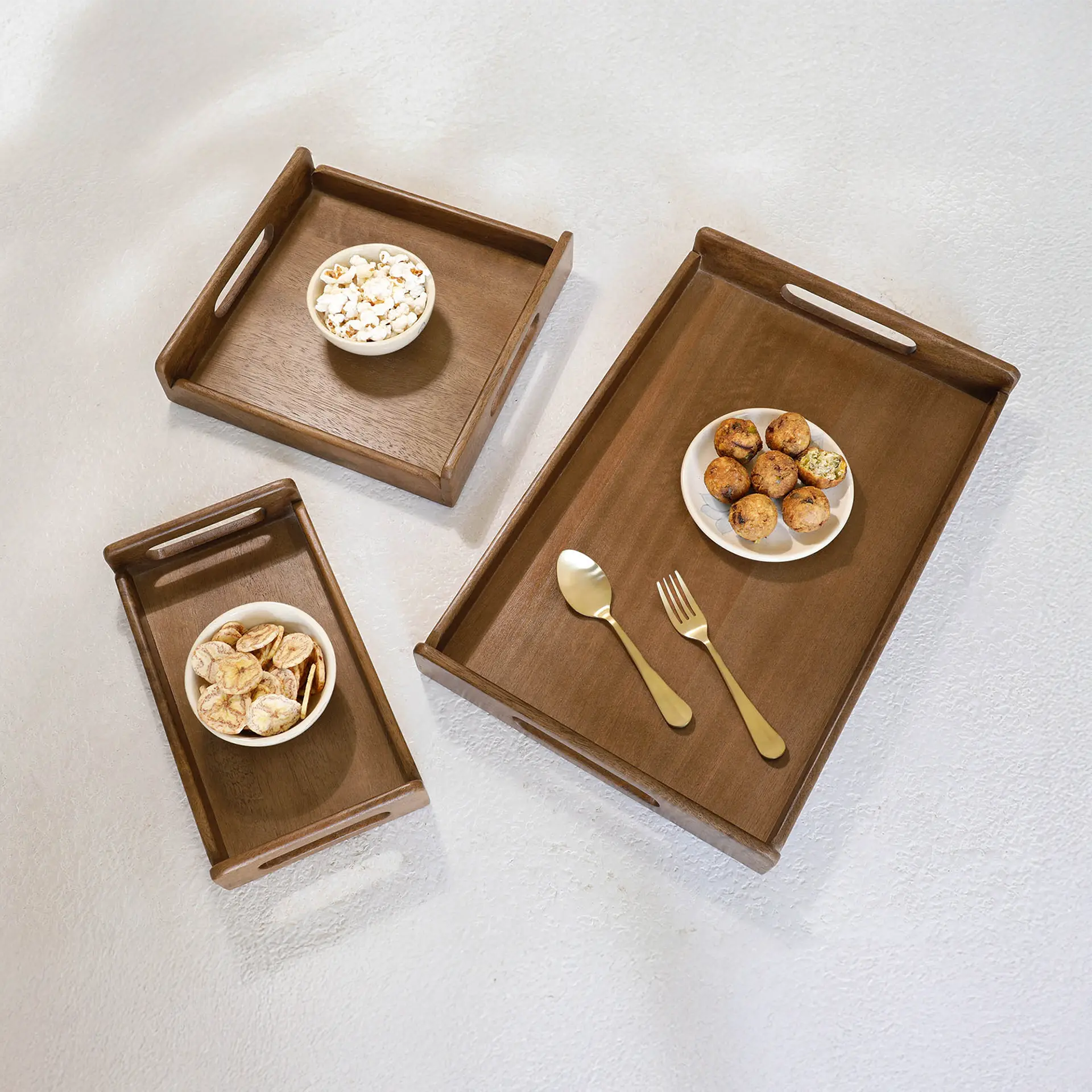 Chestnut Brown Nested Wooden Tray Set of 3