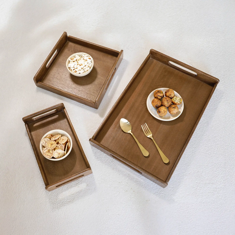 Chestnut Brown Nested Wooden Tray Set of 3