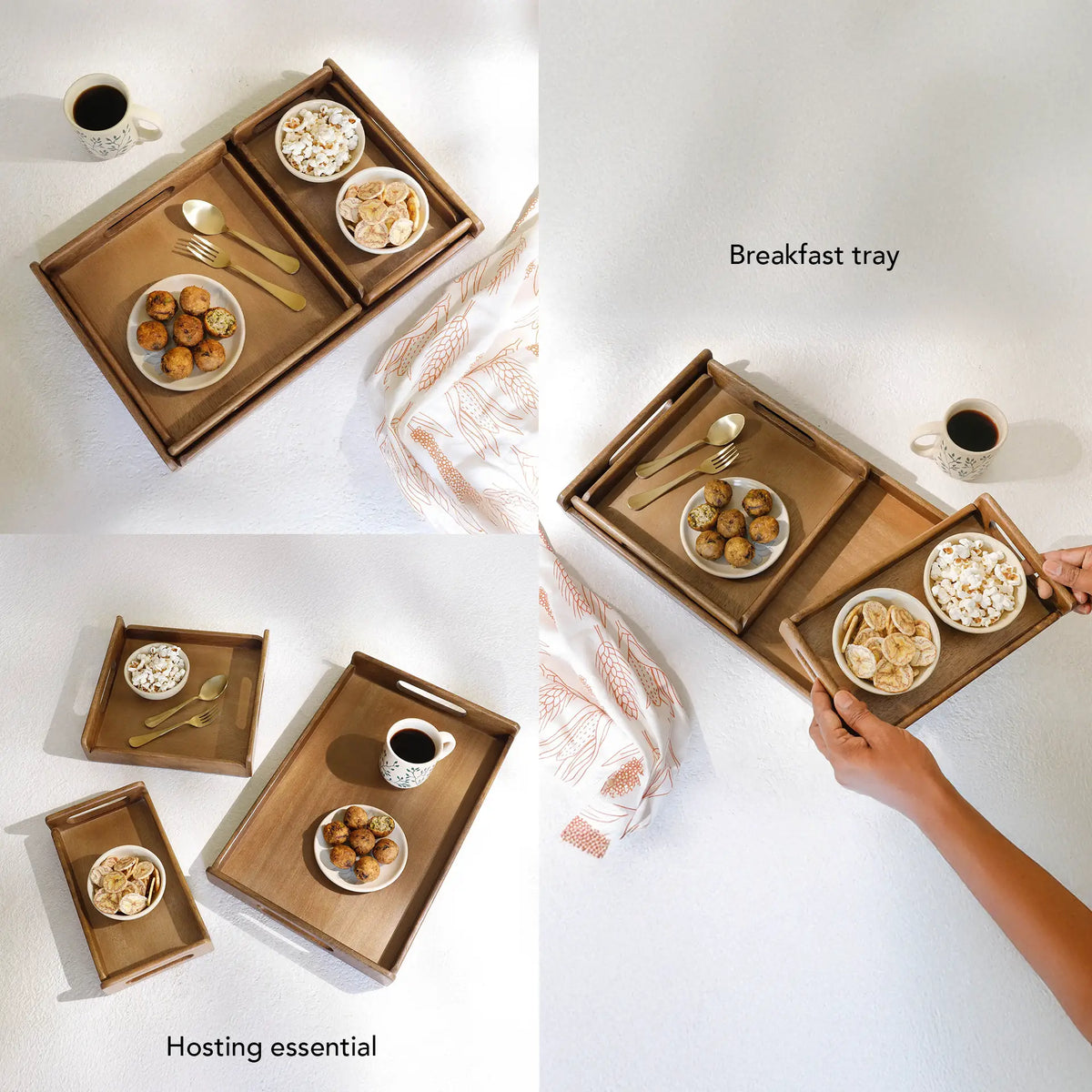 Chestnut Brown Nested Wooden Tray Set of 3