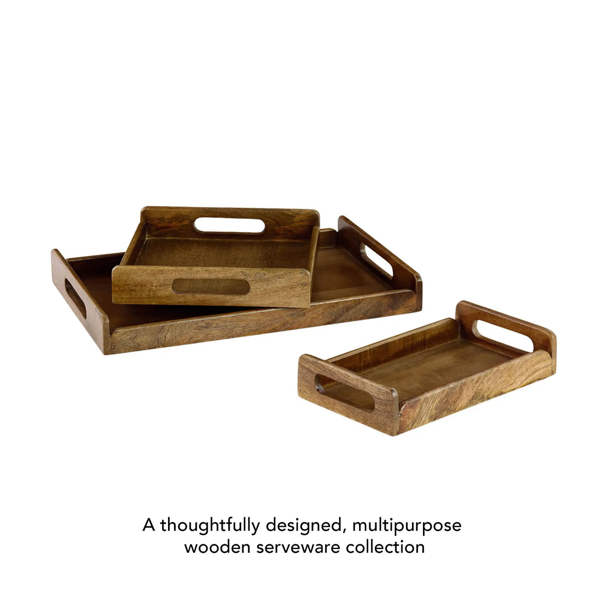 Chestnut Brown Nested Wooden Tray Set of 3