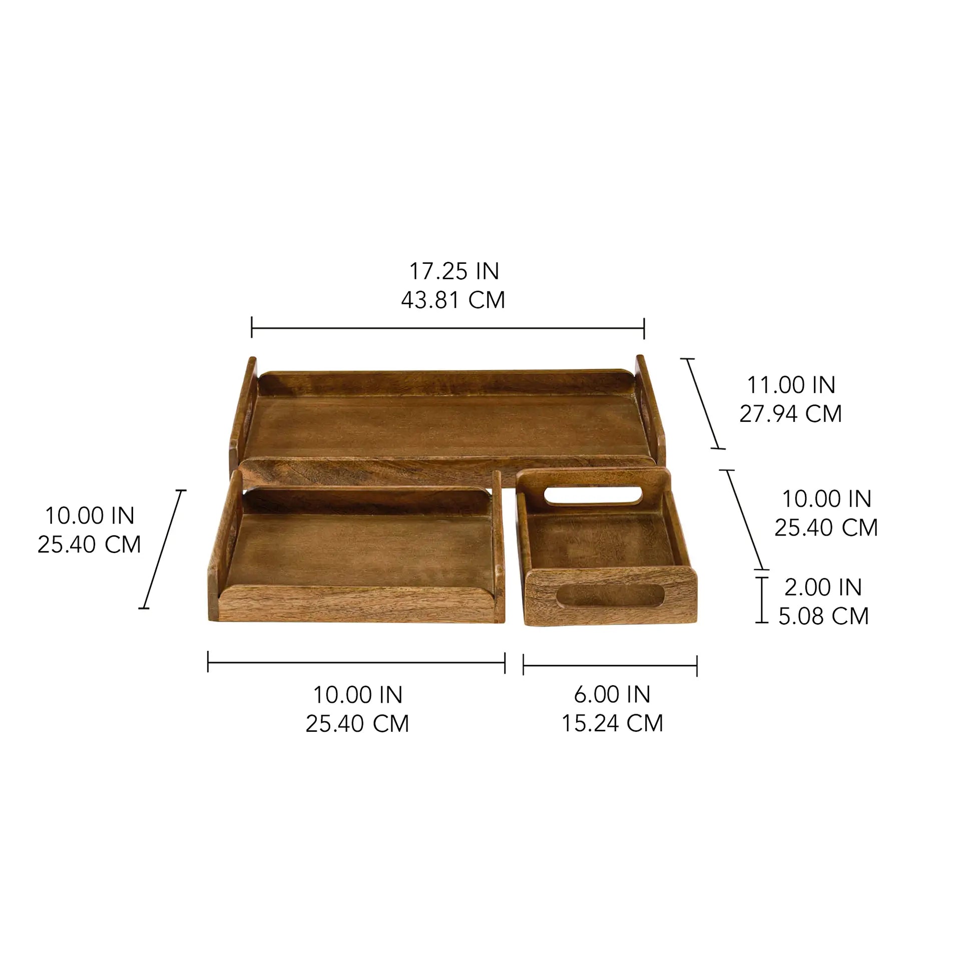 Chestnut Brown Nested Wooden Tray Set of 3