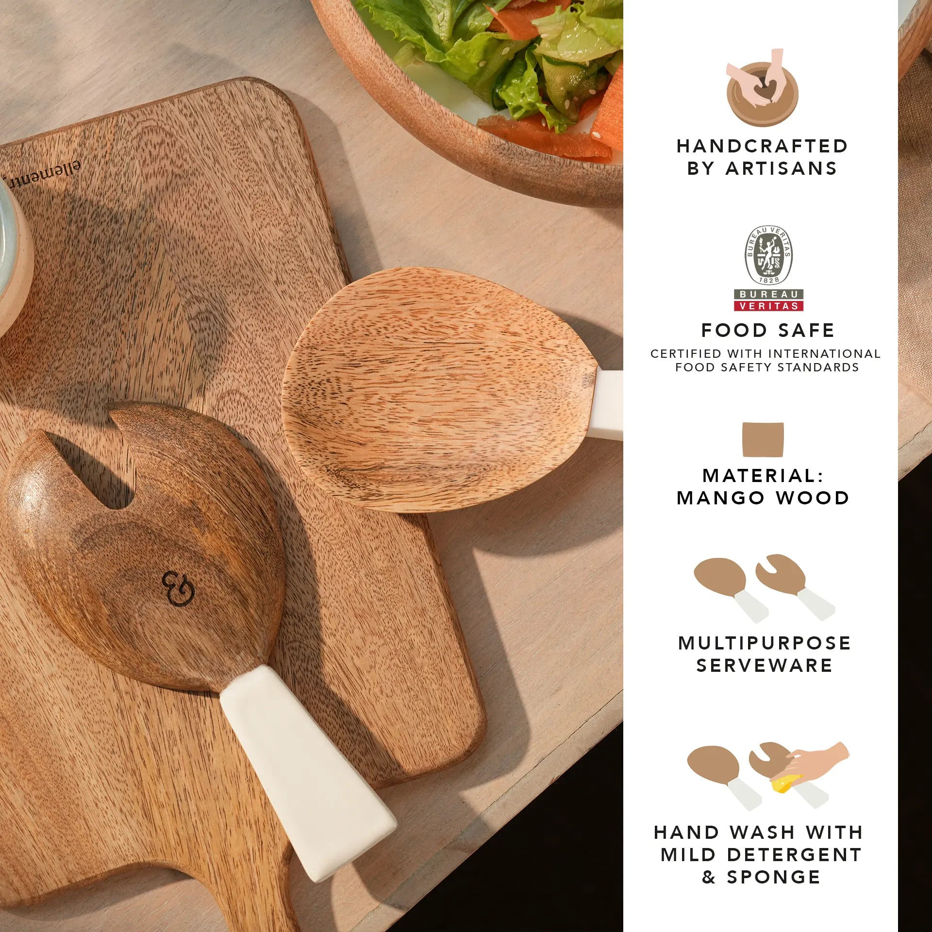 caramel enamelled wooden salad spoon- set of 2