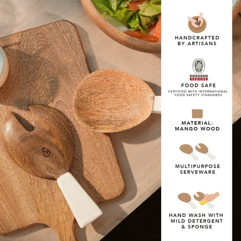 caramel enamelled wooden salad spoon- set of 2