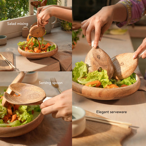 caramel enamelled wooden salad spoon- set of 2