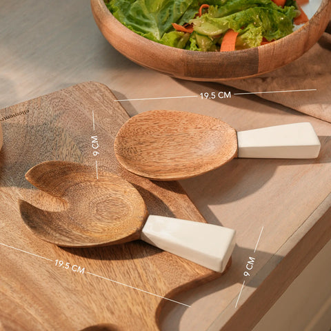 caramel enamelled wooden salad spoon- set of 2