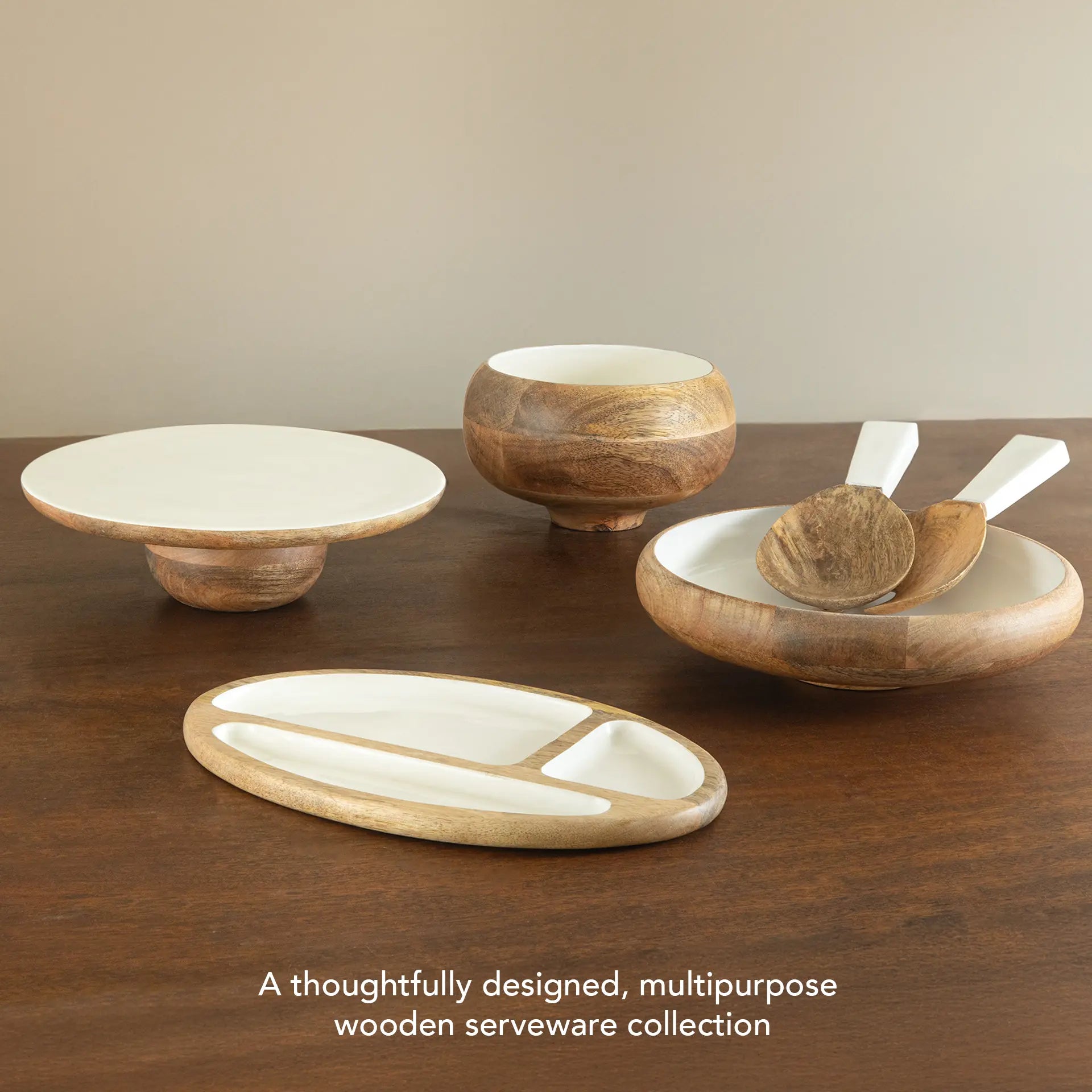 caramel enamelled wooden salad bowl - Small