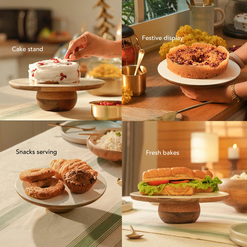 caramel enamelled wood cake stand